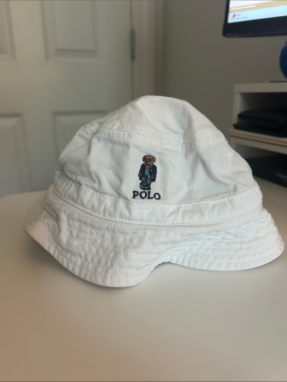 Polo by Ralph Lauren White Kids' Bucket Hat with Embroidered Bear 12-24mo